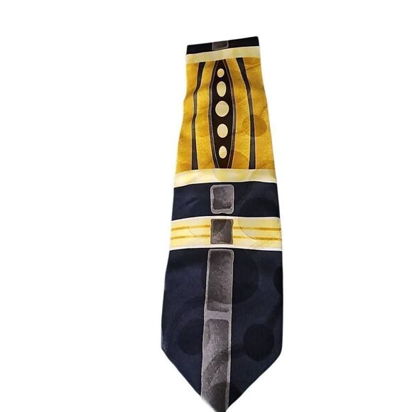 Bello Uomo Hand Made 100% Silk Tie. Yellow, black and gray art deco. - Picture 7 of 7